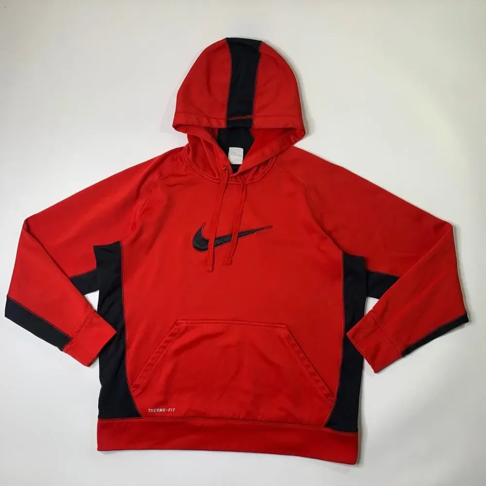 Nike Sweatshirt Men Large Red Therma Fit Pullover Training Hoodie Fleece Workout